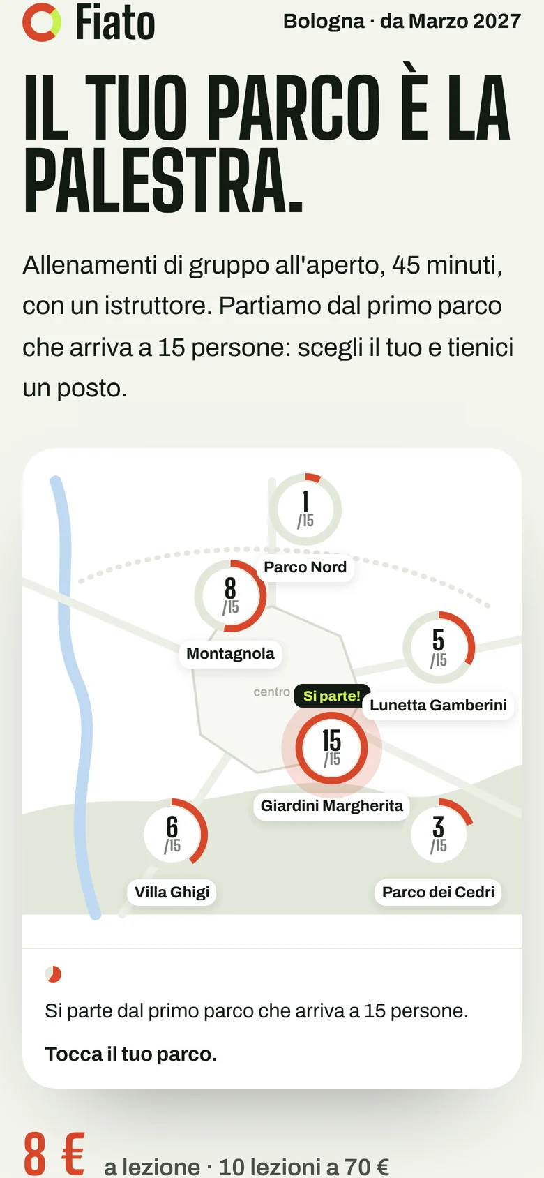 Fiato, la pagina vista da telefono